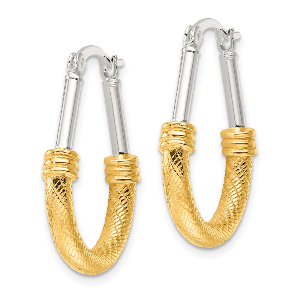 Sterling Silver and Gold-tone Polish and Textured Fancy Hoop Earrings