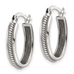 Sterling Silver Polished and Antiqued Oval Hoop Earrings