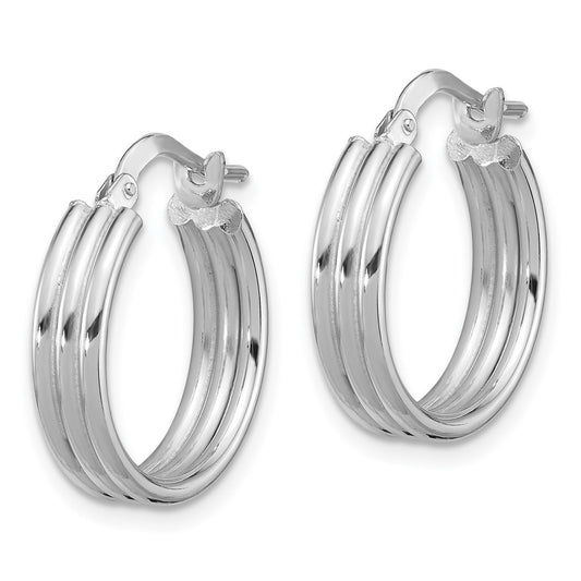 Rhodium-plated Sterling Silver Polished Grooved Round Hoop Earrings