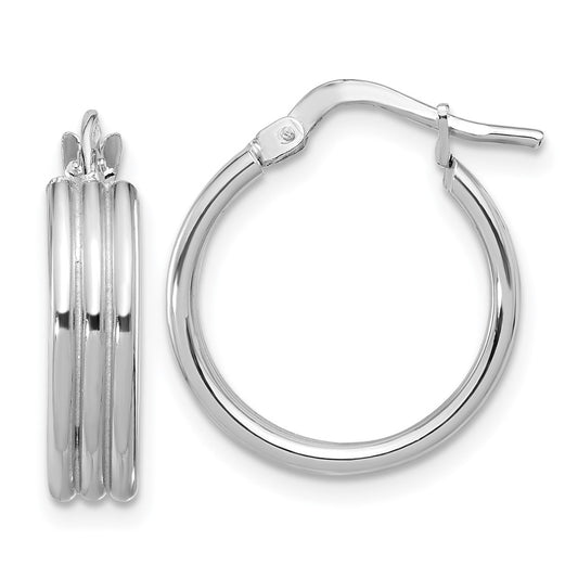 Rhodium-plated Sterling Silver Polished Grooved Round Hoop Earrings