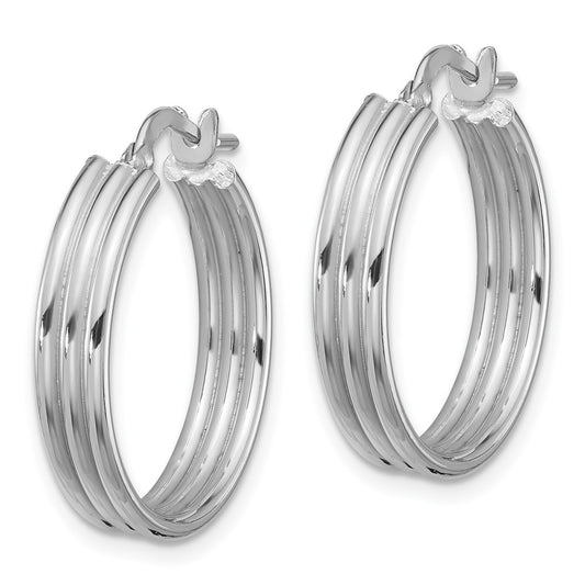 Rhodium-plated Sterling Silver Polished Grooved Lg Round Hoop Earrings