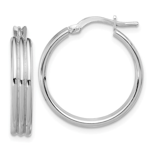 Rhodium-plated Sterling Silver Polished Grooved Lg Round Hoop Earrings