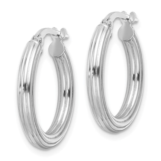 Rhodium-plated Sterling Silver Polished Ridged 3mm Round Hoop Earrings