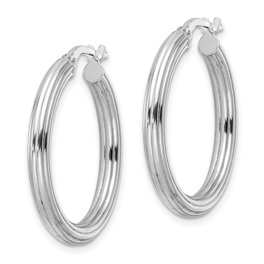 Rhodium-plated Sterling Silver Polished Ridged 3mm Round Hoop Earrings