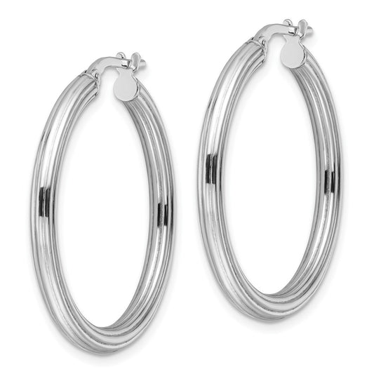 Rhodium-plated Sterling Silver Polished Ridged 3mm Round Hoop Earrings