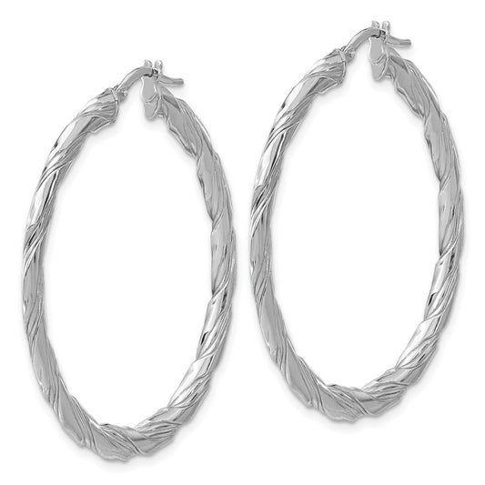 Rhodium-plated Sterling Silver Polished & Textured Twisted Hoop Earrings