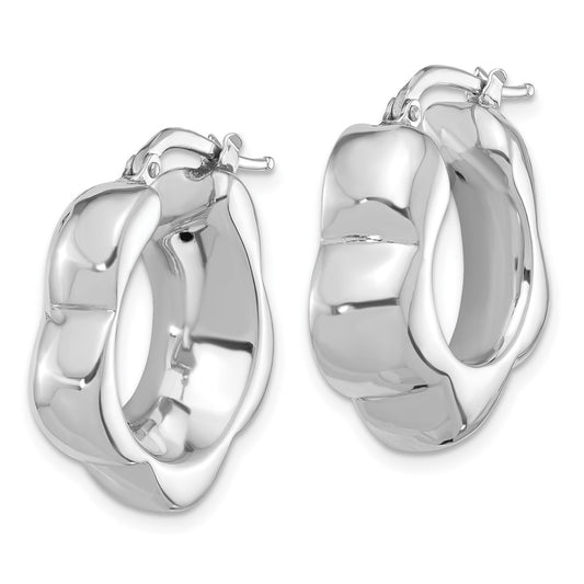 Rhodium-plated Sterling Silver Polished Flower Shape Hoop Earrings