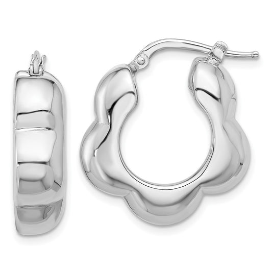 Rhodium-plated Sterling Silver Polished Flower Shape Hoop Earrings