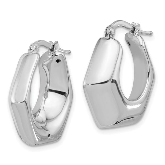 Rhodium-plated Sterling Silver Polished Hoop Earrings