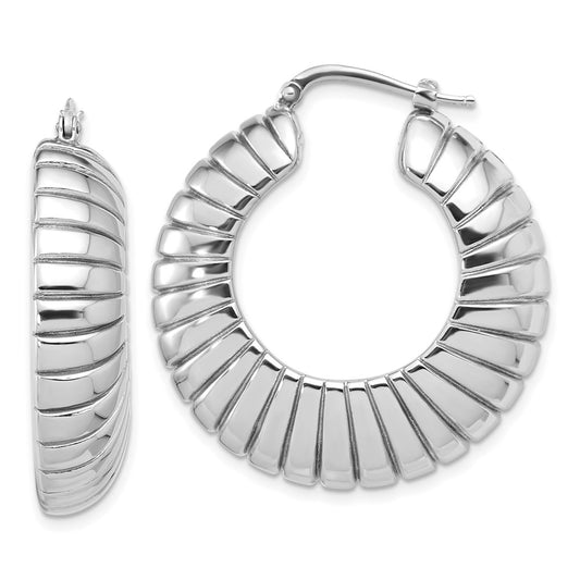 Rhodium-plated Sterling Silver Polished and Patterned Hoop Earrings