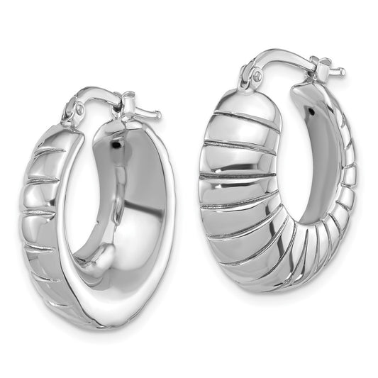 Rhodium-plated Sterling Silver Polished and Patterned Hoop Earrings