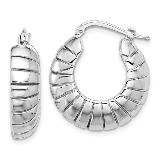 Rhodium-plated Sterling Silver Polished and Patterned Hoop Earrings