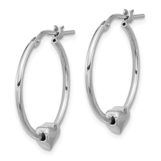 Rhodium-plated Sterling Silver Polished Heart Hoop Earrings