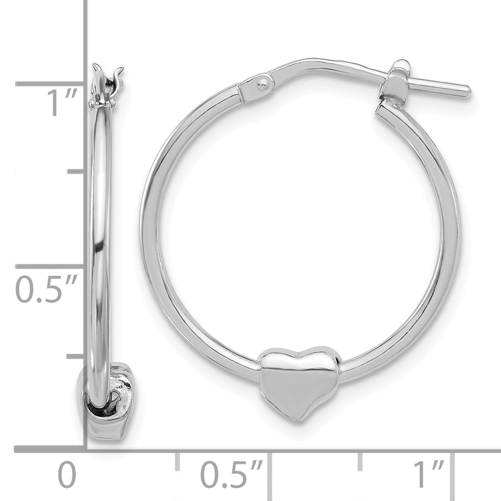 Rhodium-plated Sterling Silver Polished Heart Hoop Earrings