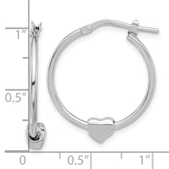 Rhodium-plated Sterling Silver Polished Heart Hoop Earrings