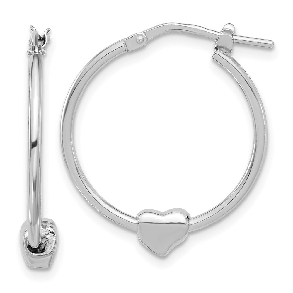 Rhodium-plated Sterling Silver Polished Heart Hoop Earrings