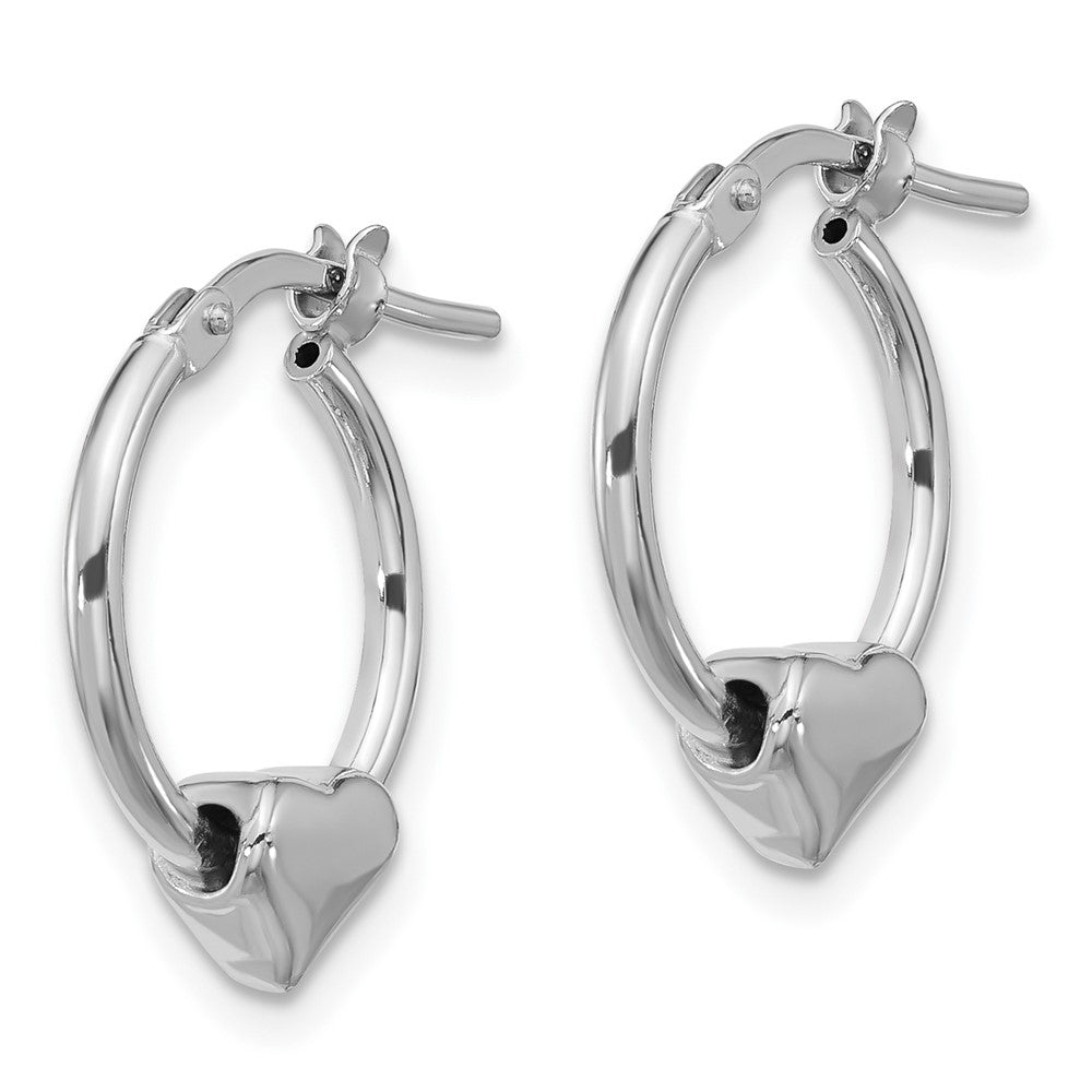 Rhodium-plated Sterling Silver Polished Heart Hoop Earrings