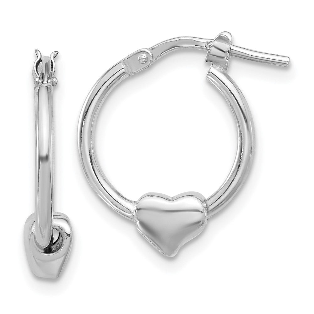 Rhodium-plated Sterling Silver Polished Heart Hoop Earrings