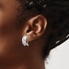 Rhodium-plated Sterling Silver Brushed Diamond-cut Non-pierced J-hoop Earrings