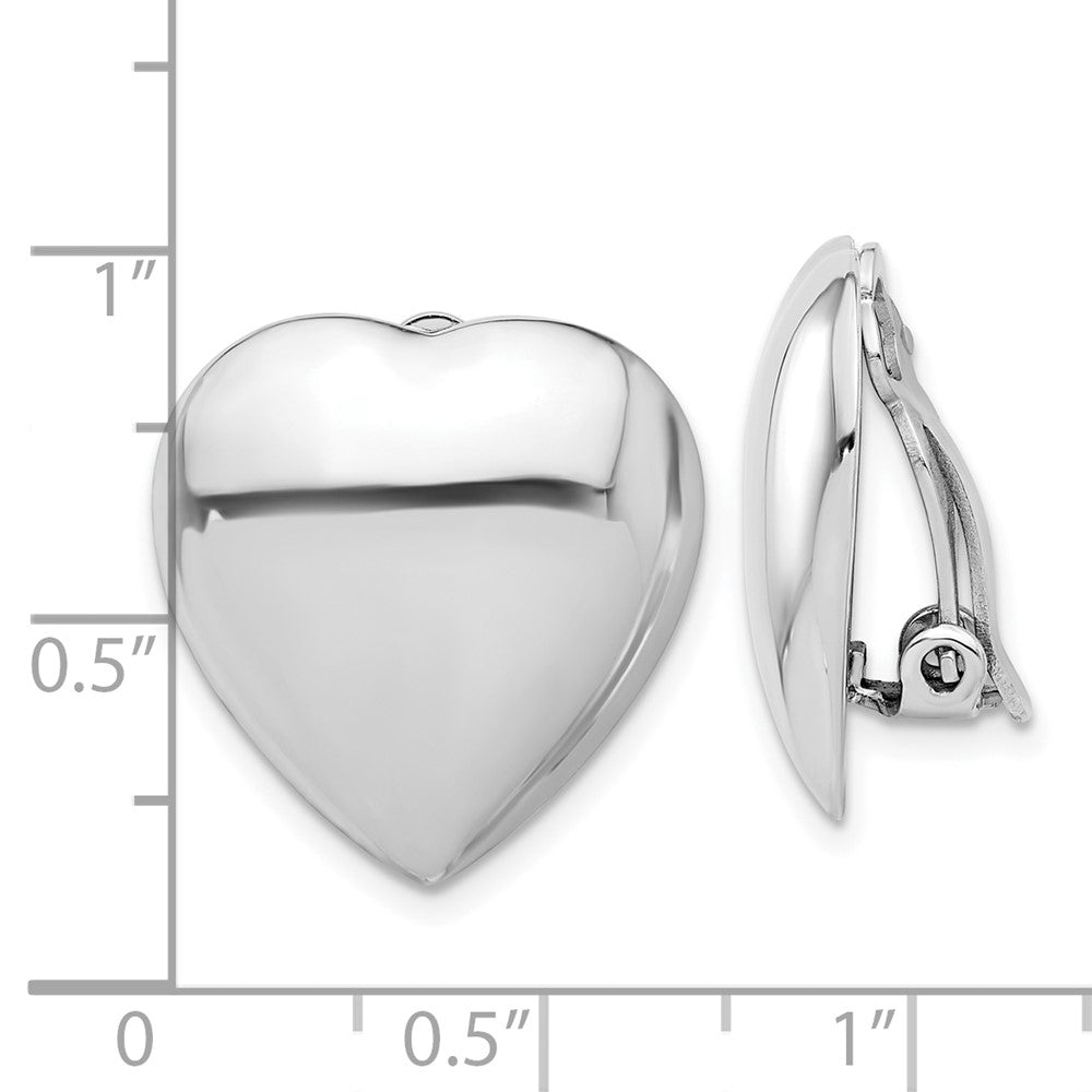 Rhodium-plated Sterling Silver Polished Heart Clip Non-pierced Earrings