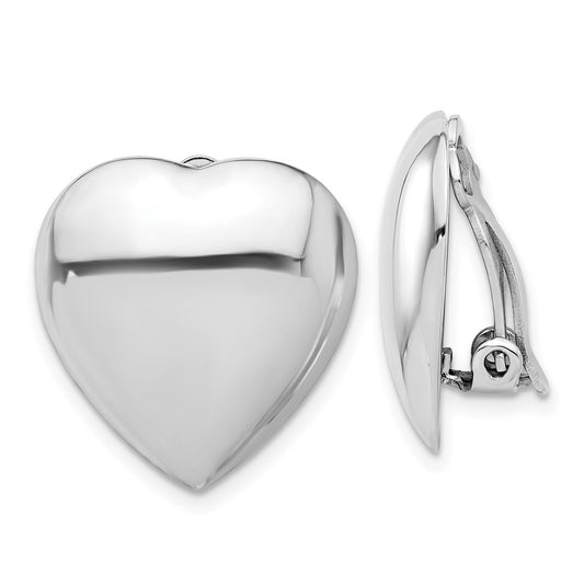 Rhodium-plated Sterling Silver Polished Heart Clip Non-pierced Earrings