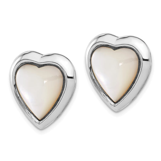 Rhodium-plated Sterling Silver Mother-of-Pearl Heart Non-pierced Earrings