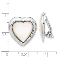 Rhodium-plated Sterling Silver Mother-of-Pearl Heart Non-pierced Earrings