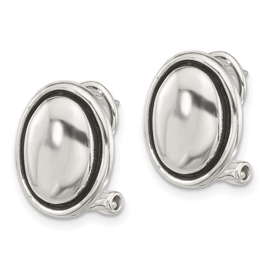 Sterling Silver Antiqued Oval Omega Back Earrings