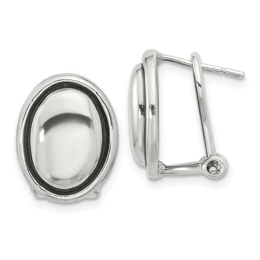 Sterling Silver Antiqued Oval Omega Back Earrings