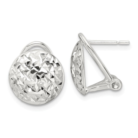 Sterling Silver Polished and Diamond-cut Circle Omega Back Post Earrings