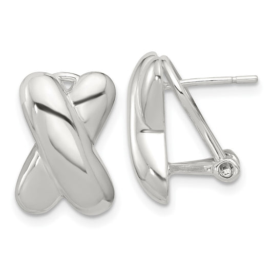 Sterling Silver Polished X Design Omega Back Earrings