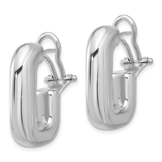 Rhodium-plated Sterling Silver Polished J-Hoop Omega Back Post Earrings