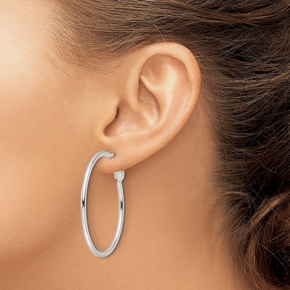 Sterling Silver Polished 2mm Round Hoop Earrings