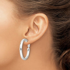 Sterling Silver Polished 4mm Round Hoop Earrings