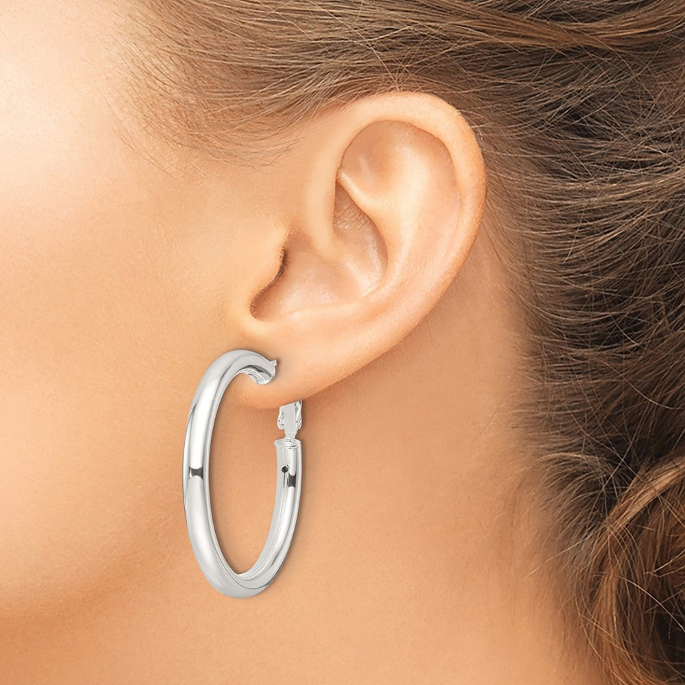 Sterling Silver Polished 4mm Round Hoop Earrings