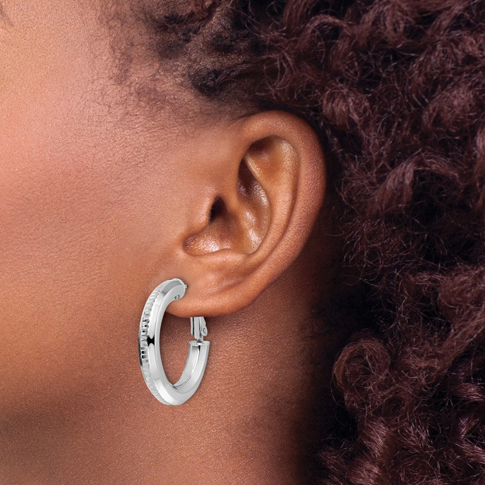 Rhodium-plated Sterling Silver Diamond-cut 4.70mm Omega Back Hoop Earrings