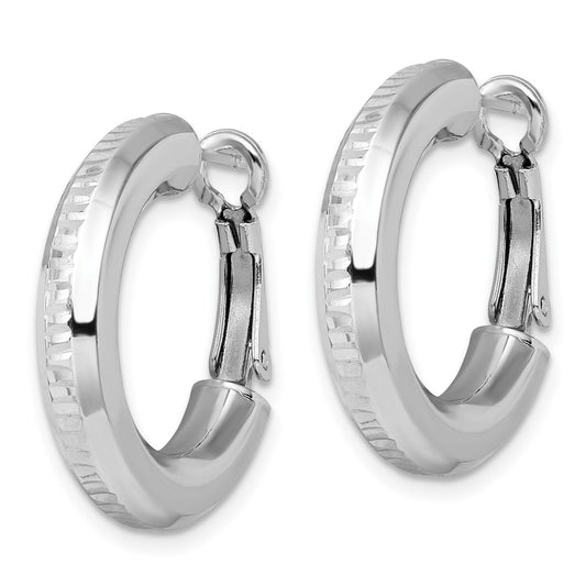 Rhodium-plated Sterling Silver Diamond-cut 4.70mm Omega Back Hoop Earrings