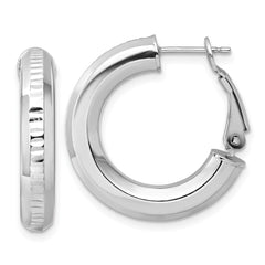 Rhodium-plated Sterling Silver Diamond-cut 4.70mm Omega Back Hoop Earrings