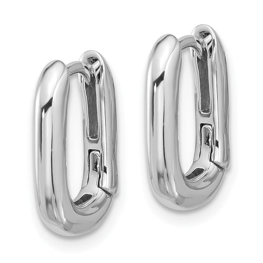 Rhodium-plated Sterling Silver Rounded Edge Square Hinged Hoop Earrings