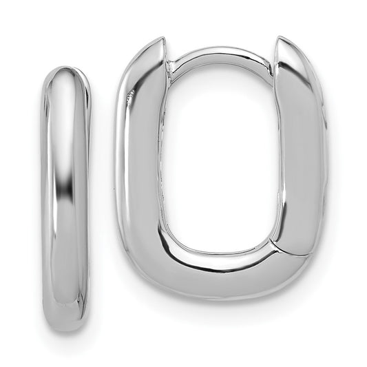 Rhodium-plated Sterling Silver Rounded Edge Square Hinged Hoop Earrings