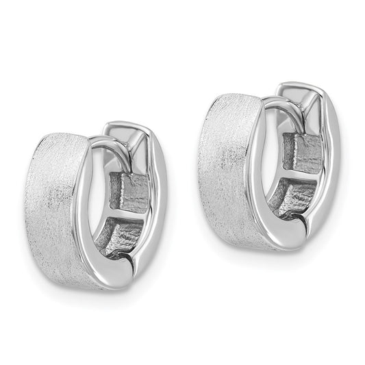 Rhodium-plated Sterling Silver Brushed 4x13mm Hinged Huggie Hoop Earrings