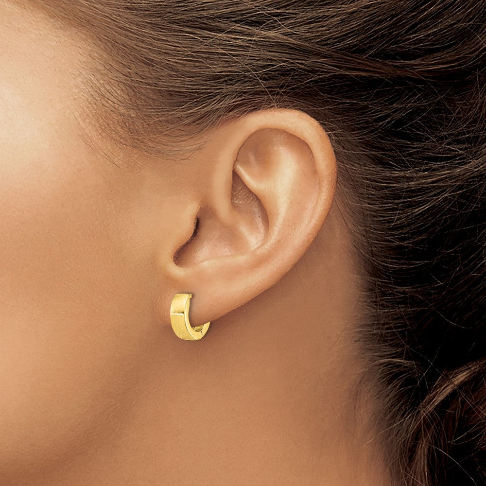 Yellow Gold-plated Sterling Silver Brushed 4x13mm Hinged Huggie Hoop Earrings