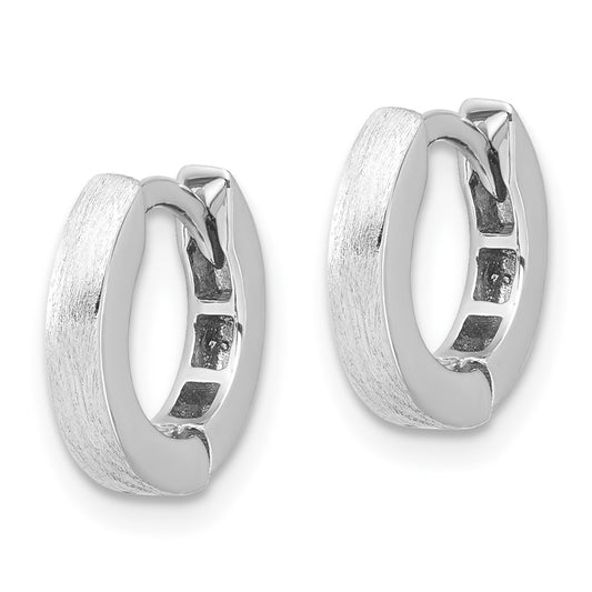 Rhodium-plated Sterling Silver Brushed 3x13mm Hinged Huggie Hoop Earrings