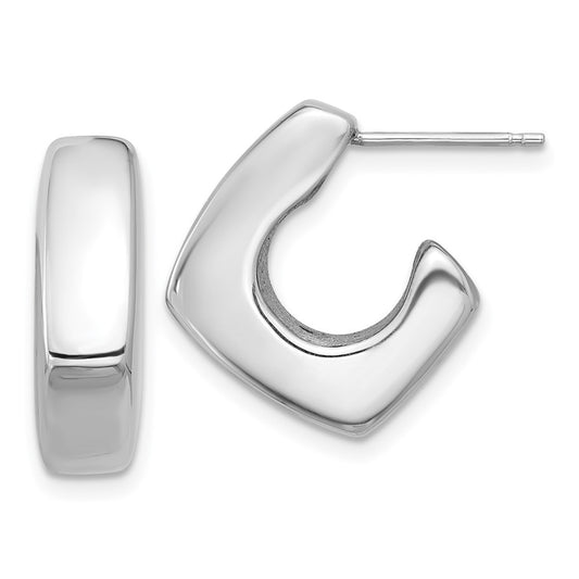Rhodium-plated Sterling Silver Polished Square J-hoop Post Earrings