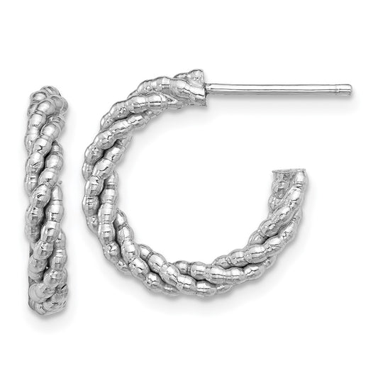 Rhodium-plated Sterling Silver Beaded & Twisted Small Post Hoop Earrings