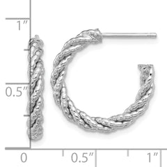 Rhodium-plated Sterling Silver Textured Rope Post Hoop Earrings