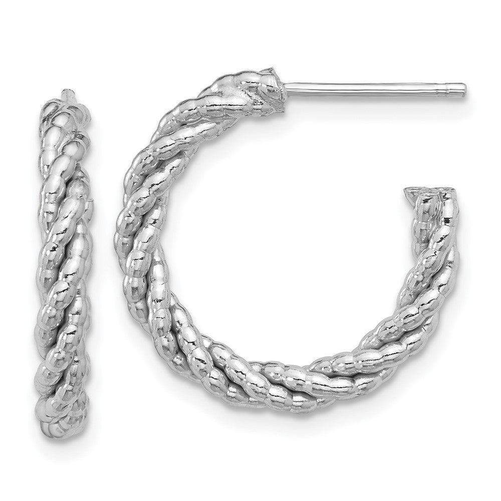 Rhodium-plated Sterling Silver Textured Rope Post Hoop Earrings