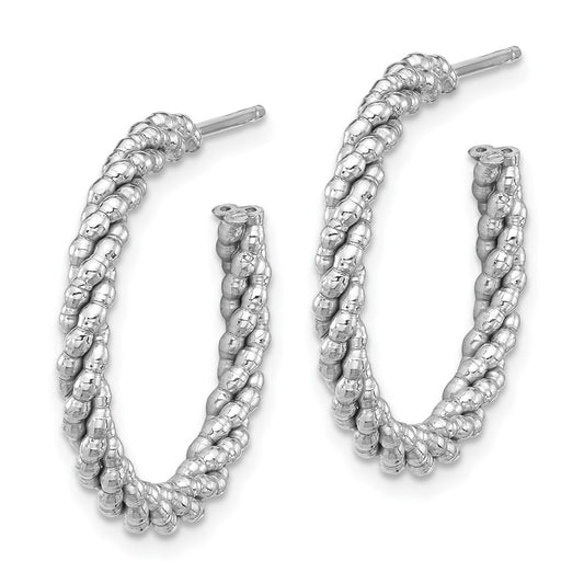 Rhodium-plated Sterling Silver Beaded & Twisted Large Post Hoop Earrings