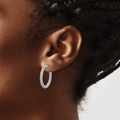 Rhodium-plated Sterling Silver Beaded & Twisted Large Post Hoop Earrings