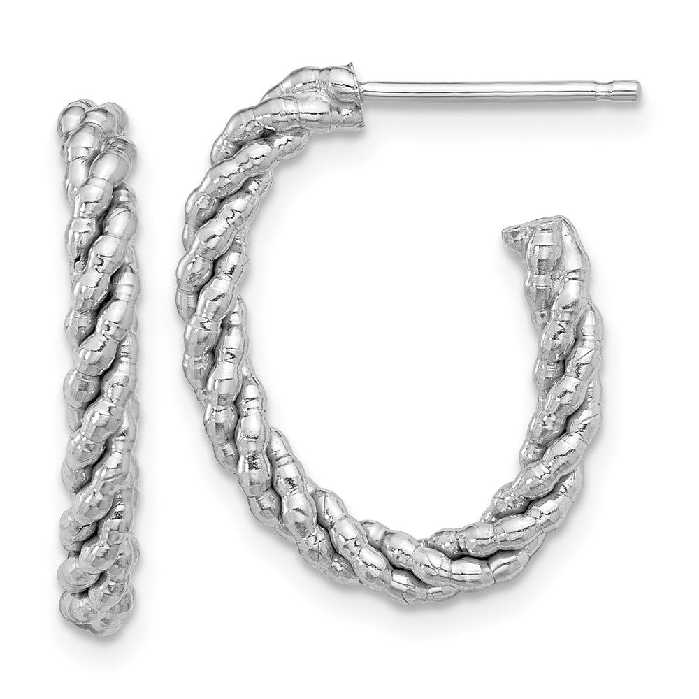 Rhodium-plated Sterling Silver Beaded & Twisted Oval Post Hoop Earrings